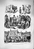 Old Antique Print 1880 Ireland Scene Galway Fish Market People Pipe Peace 19th