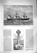 Original Old Antique Print 1880 Cross Princess Alice Balmoral Ship Chimborazo