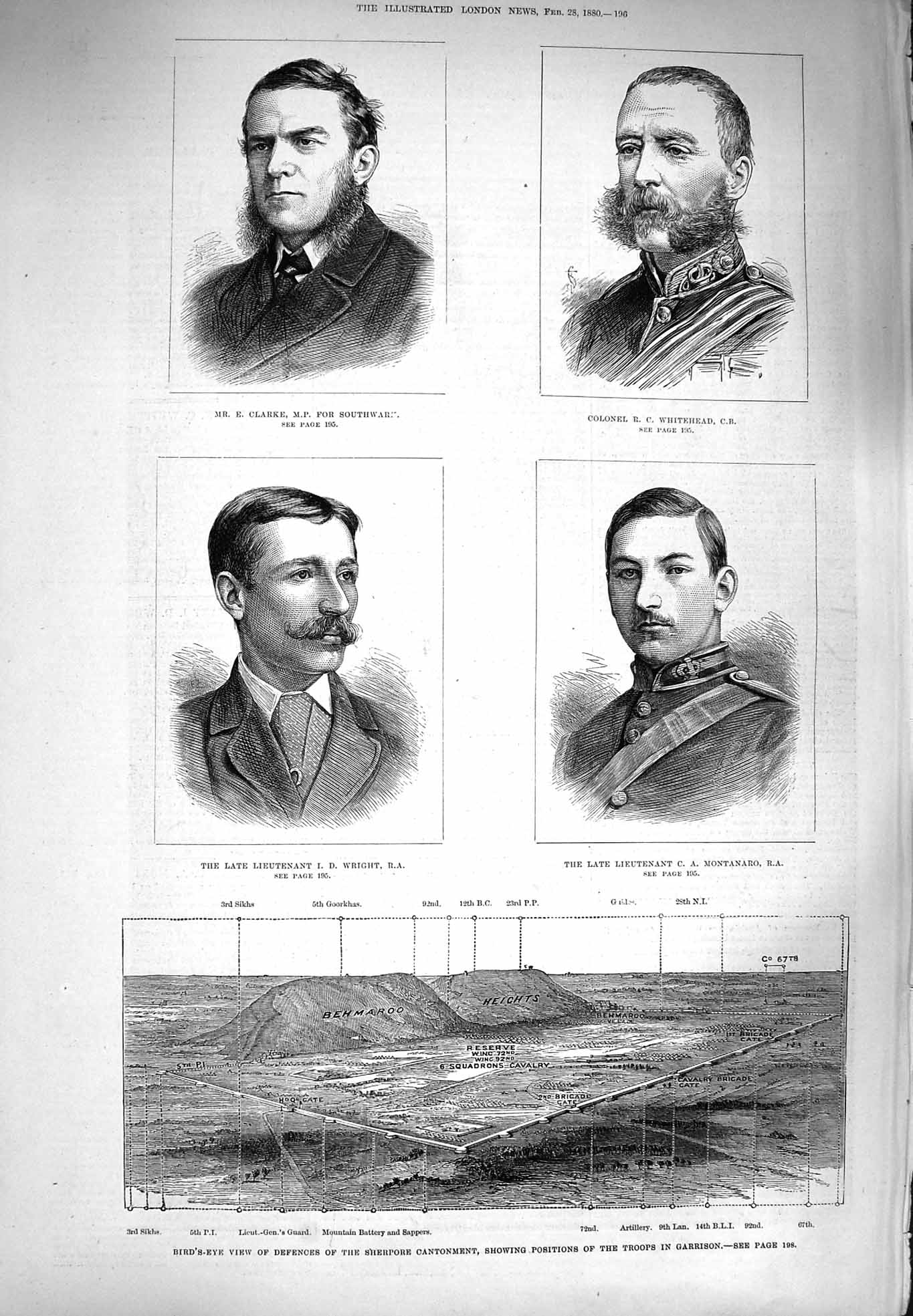 Original Old Antique Print 1880 Sherpore Cantonment War Montanaro Wright Clarke