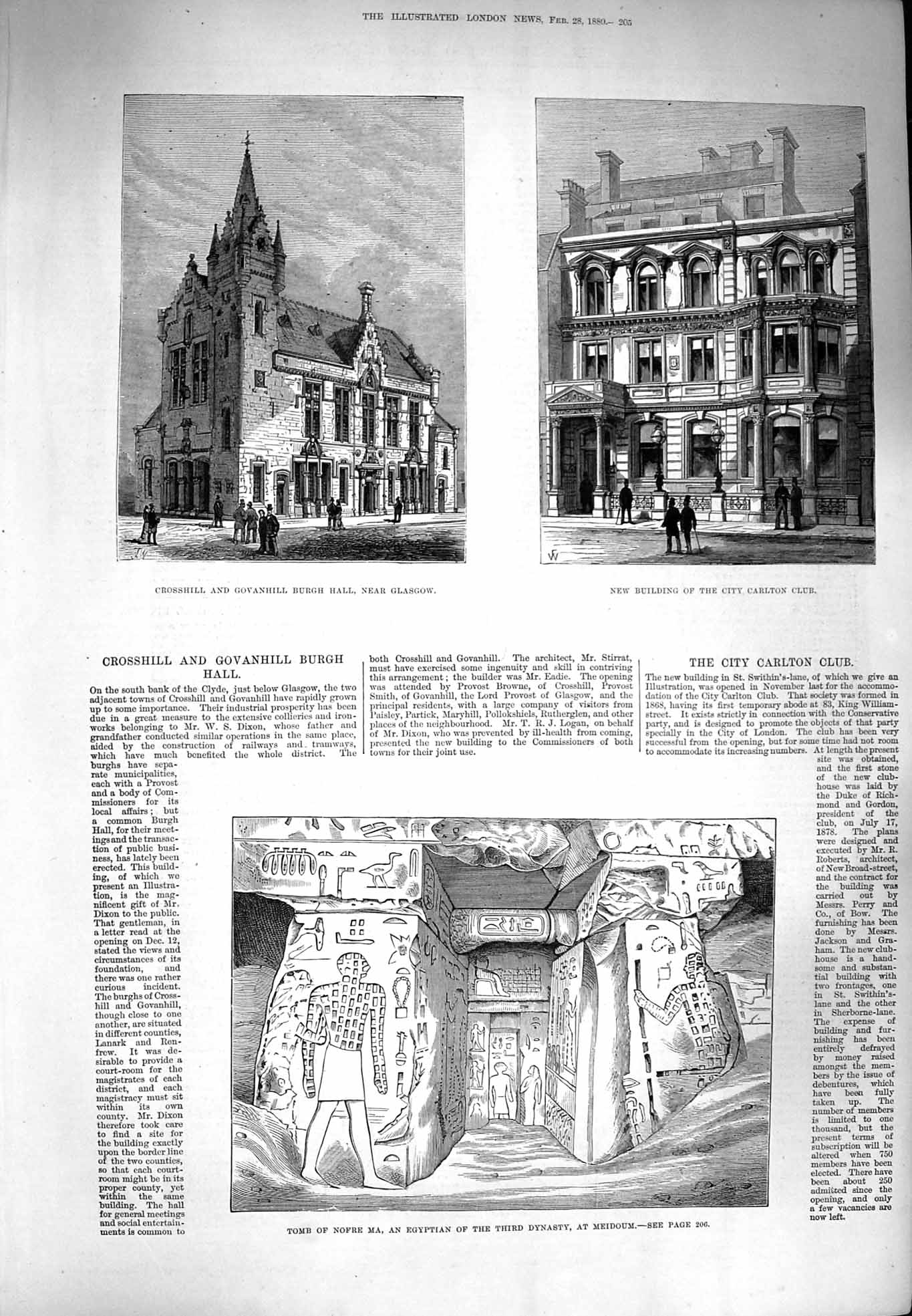 Original Old Antique Print 1880 Corsshill Govanhill Burgh Glasgow Tomb Nofre