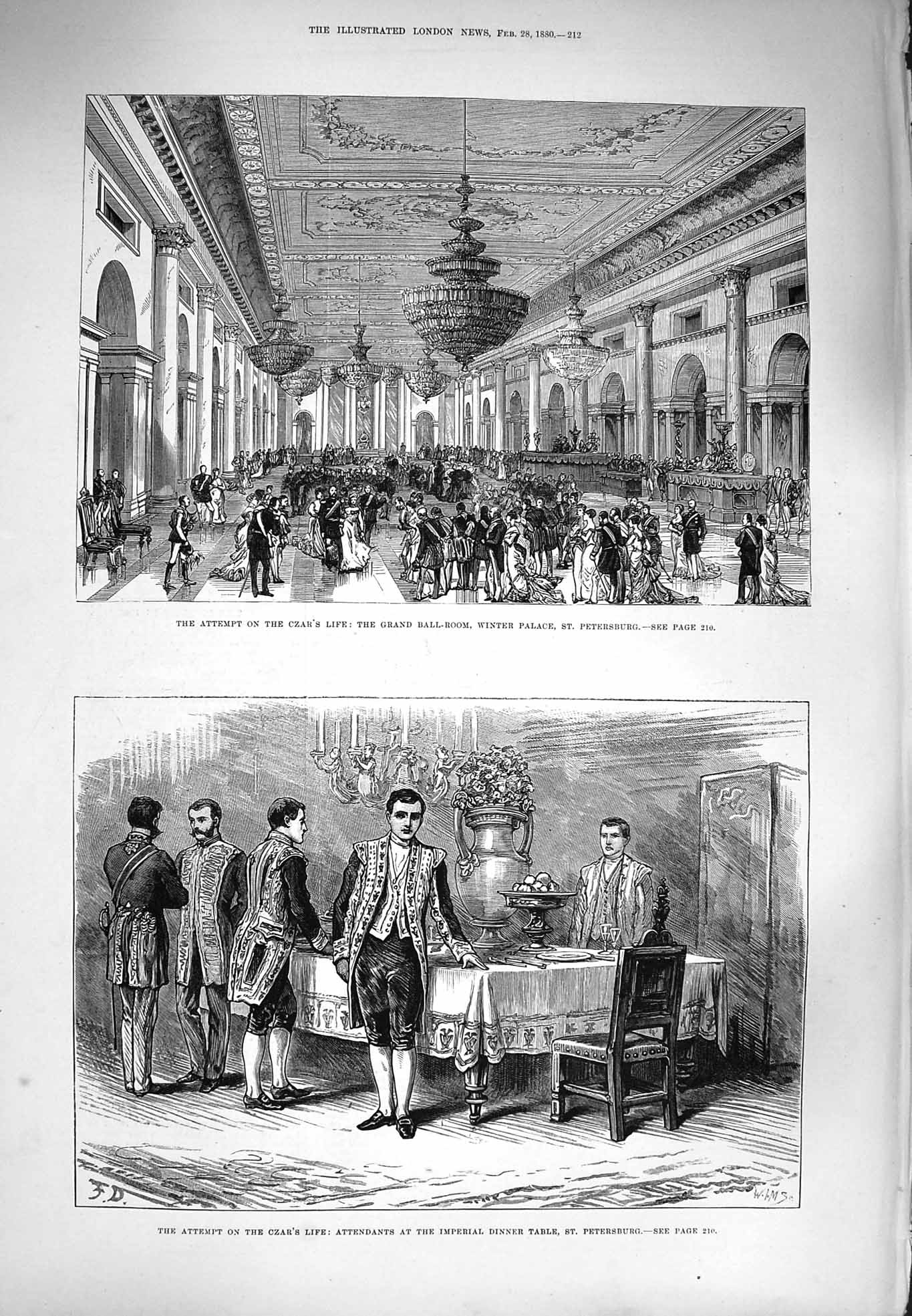 Original Old Antique Print 1880 Murder Czar Ball-Room Winter Palace Petersburg