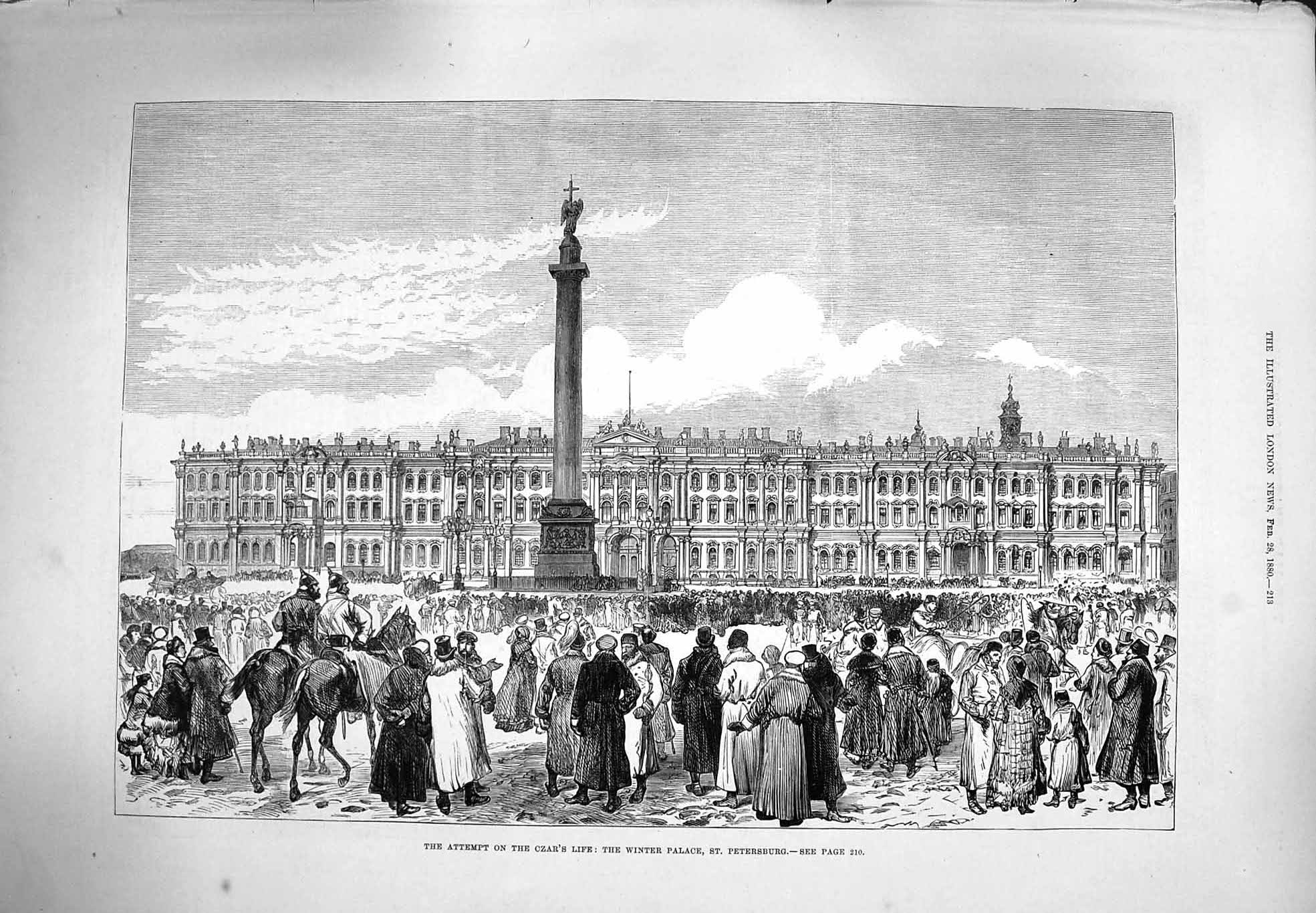 Original Old Antique Print 1880 Winter Palace St. Petersburg Russia Czar Murder