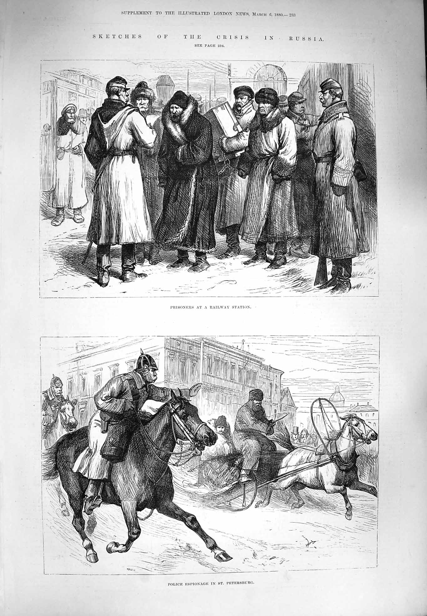 Old Antique Print 1880 Russia Prisoners Railway Station Police Petersburg 19th