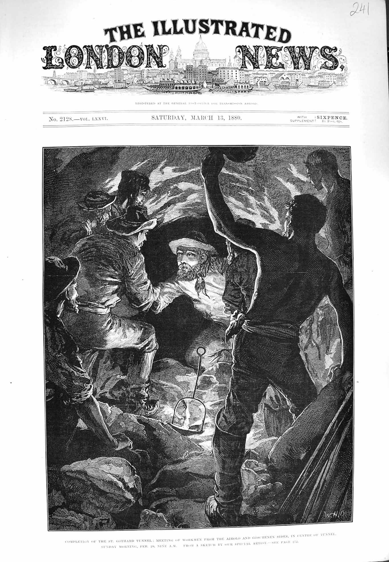 Original Old Antique Print 1880 St. Gothard Tunnel Workmen Airolo Goschenen