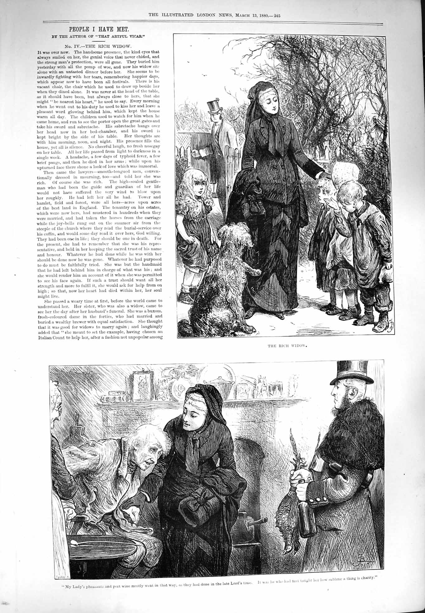 Old Antique Print 1880 Rich Widow Family Children People I Have Met Story 19th