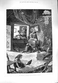 Original Old Antique Print 1880 Ireland Fisherman Cabin Connemara Family Home