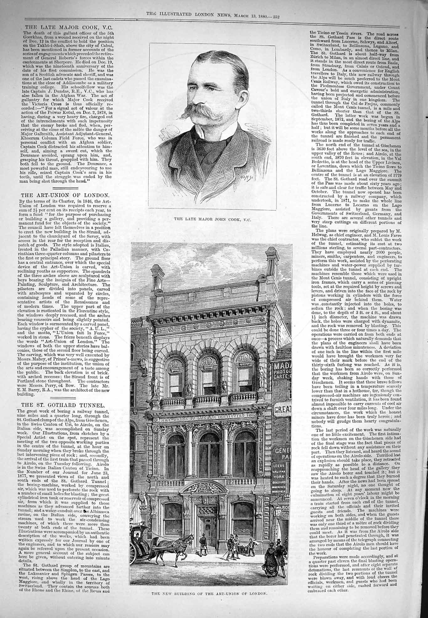 Old Antique Print 1880 Portrait Major John Cook Building Art-Union London 19th
