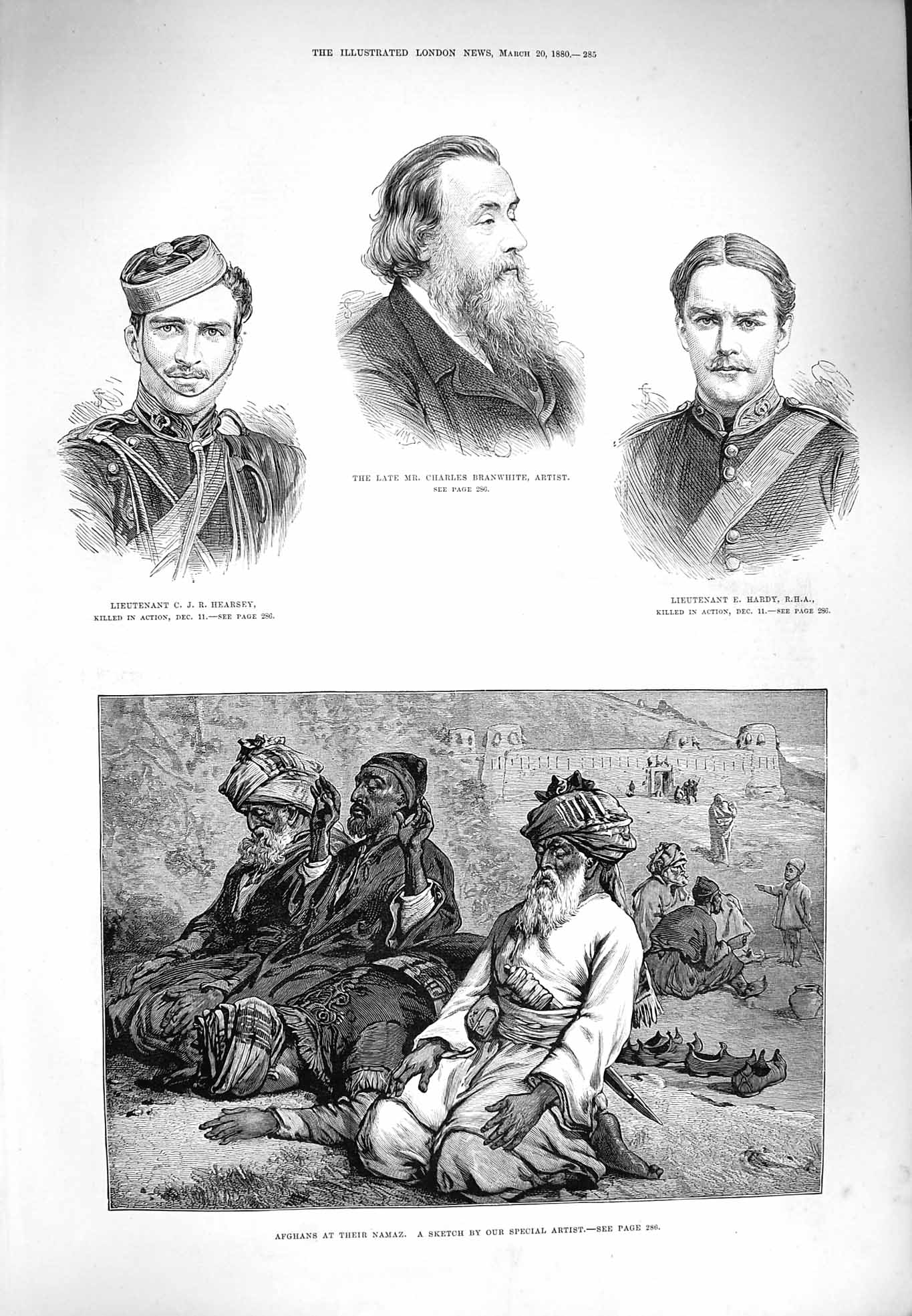 Original Old Antique Print 1880 Afghans Namaz Hearsey Branwhite Hardy War Men