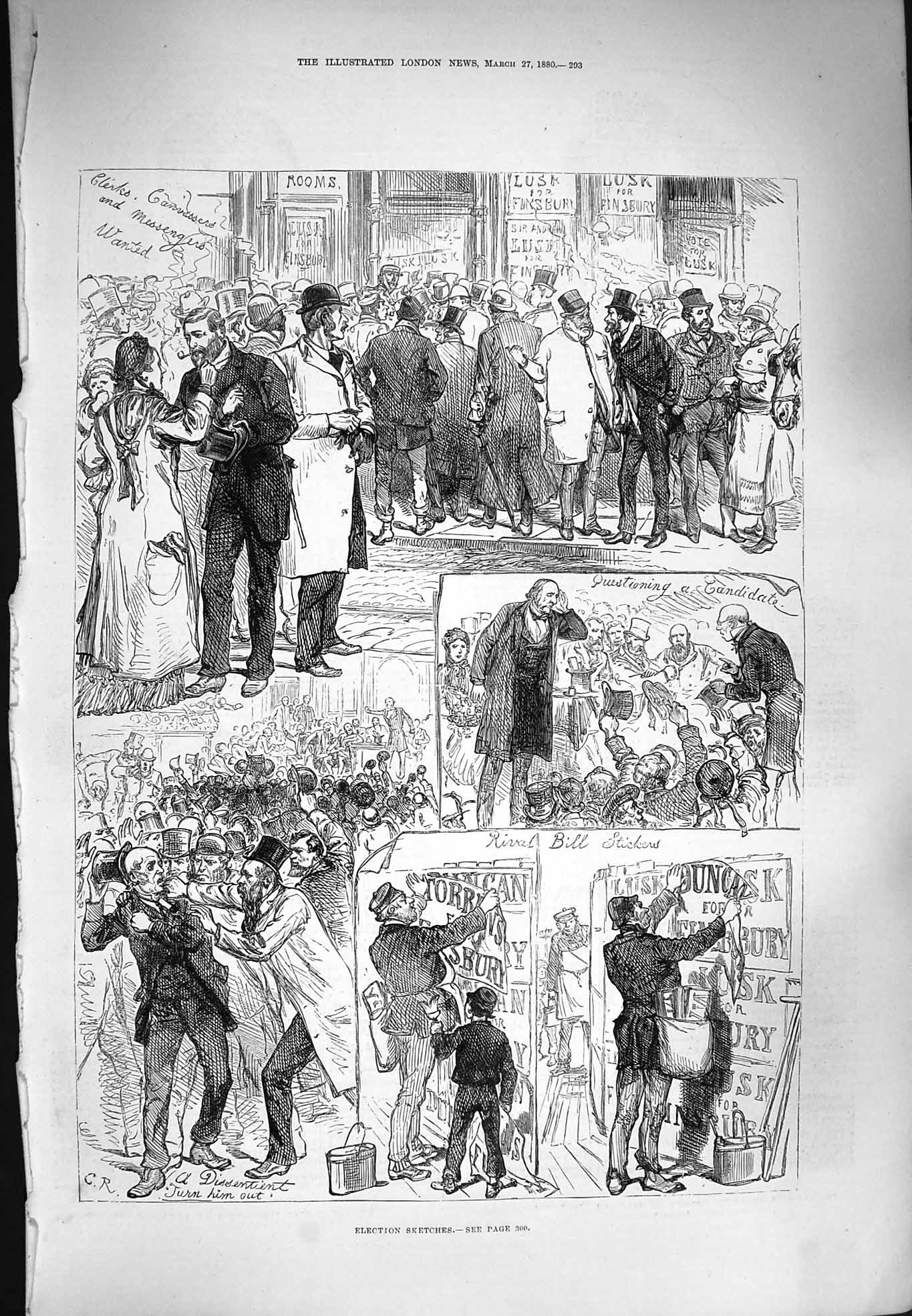 Original Old Antique Print 1880 Election Candidate Voting Bill Stickers Par 19th