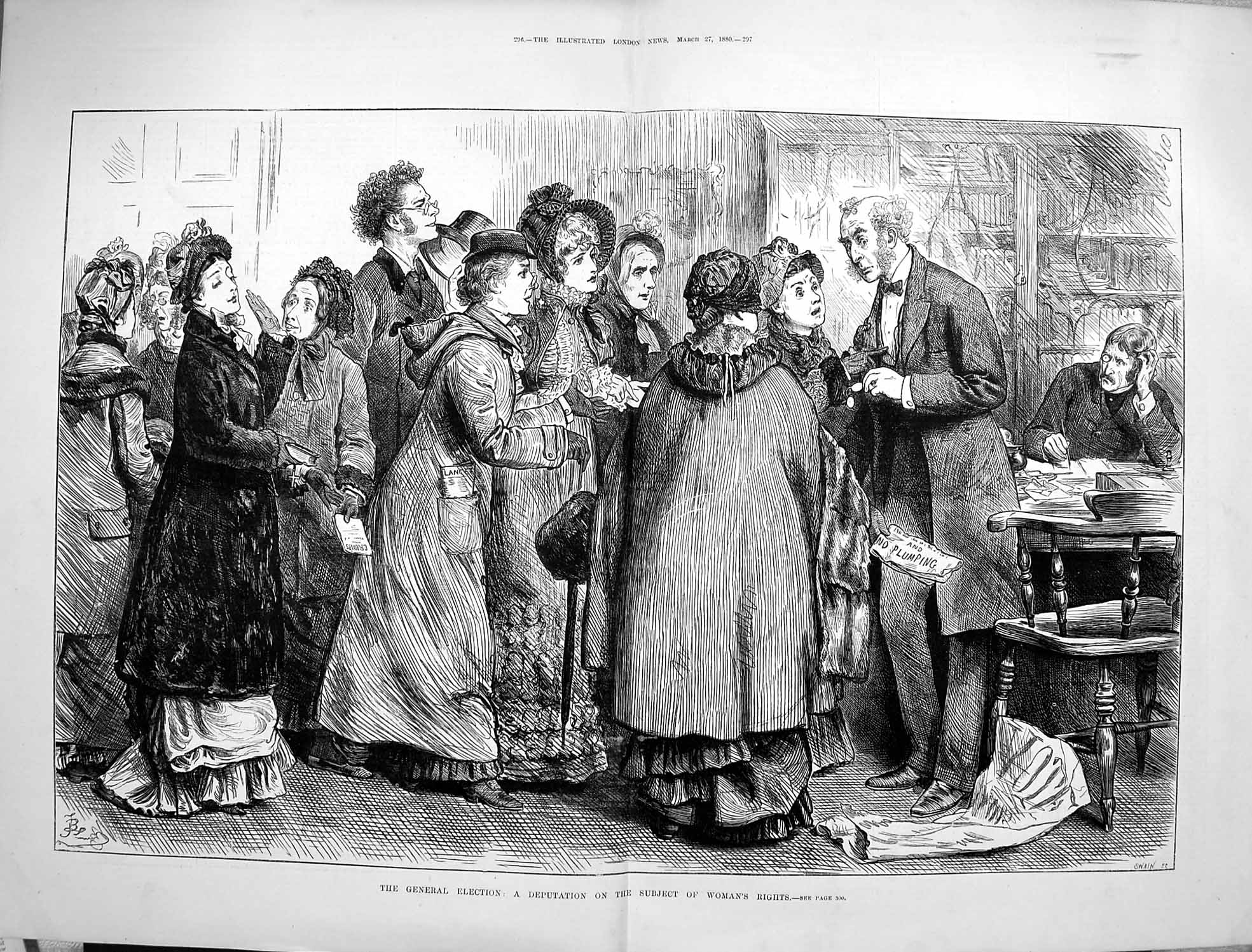 Original Old Antique Print 1880 General Election Deputation Woman'S Rights