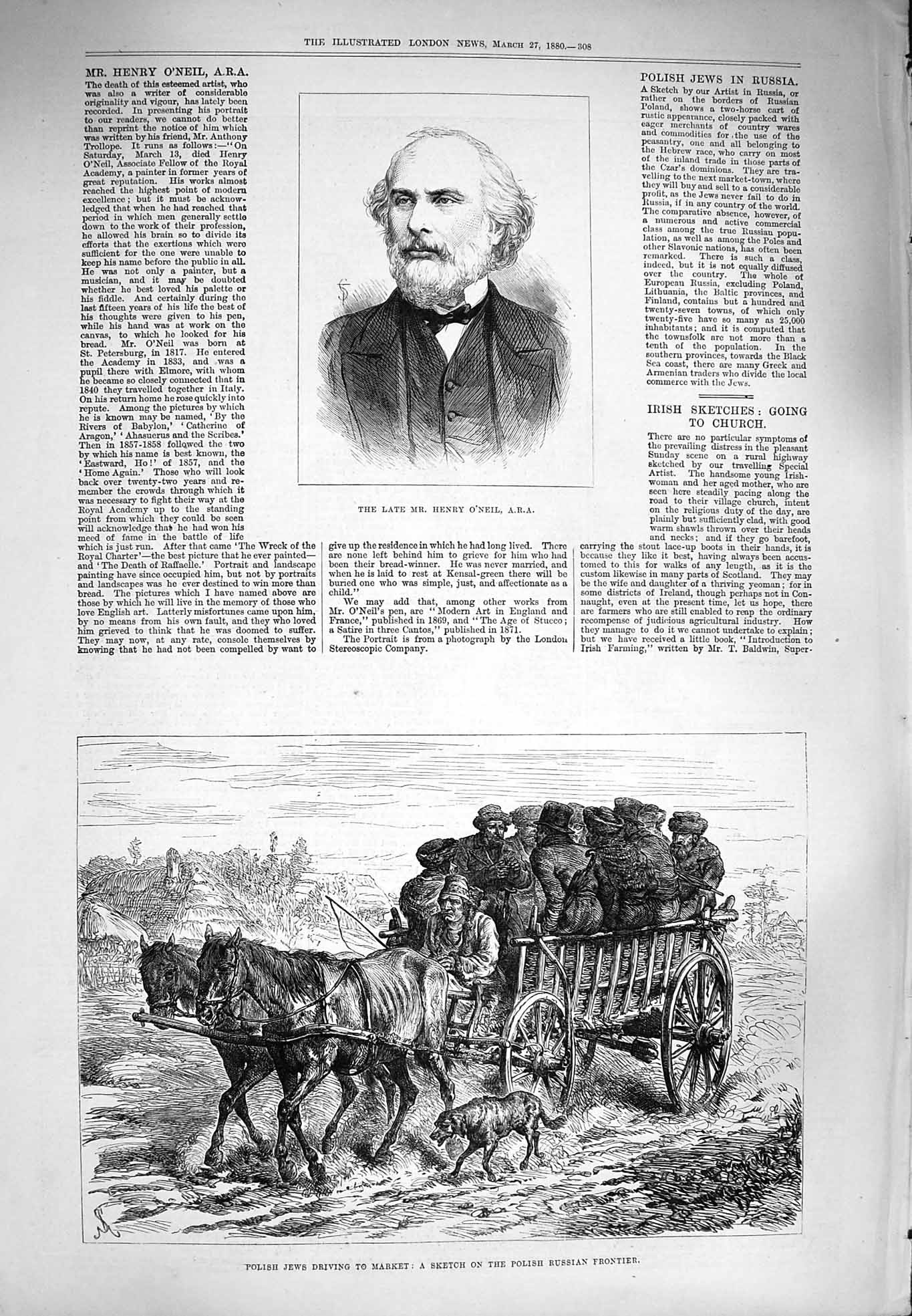 Old Antique Print 1880 Henry O'Neil Polish Russian Frontier Jews Market 19th