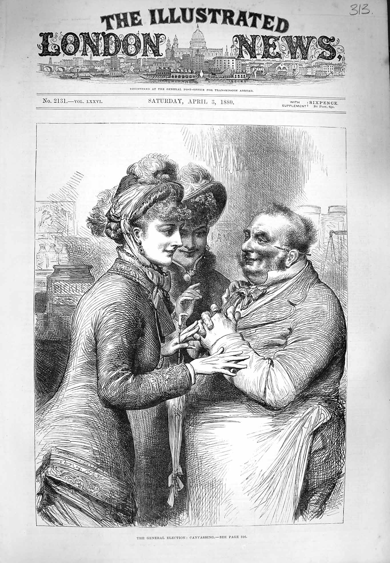 Original Old Antique Print 1880 General Election Canvassing Votes Ladies Man