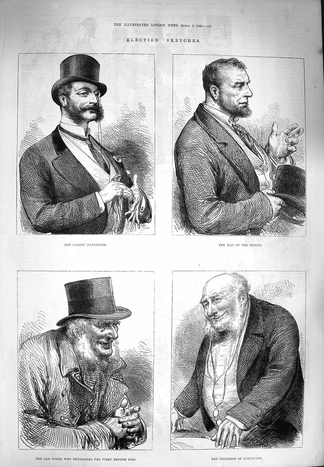 Original Old Antique Print 1880 Election Chairman Committee Voter Beaconsfield
