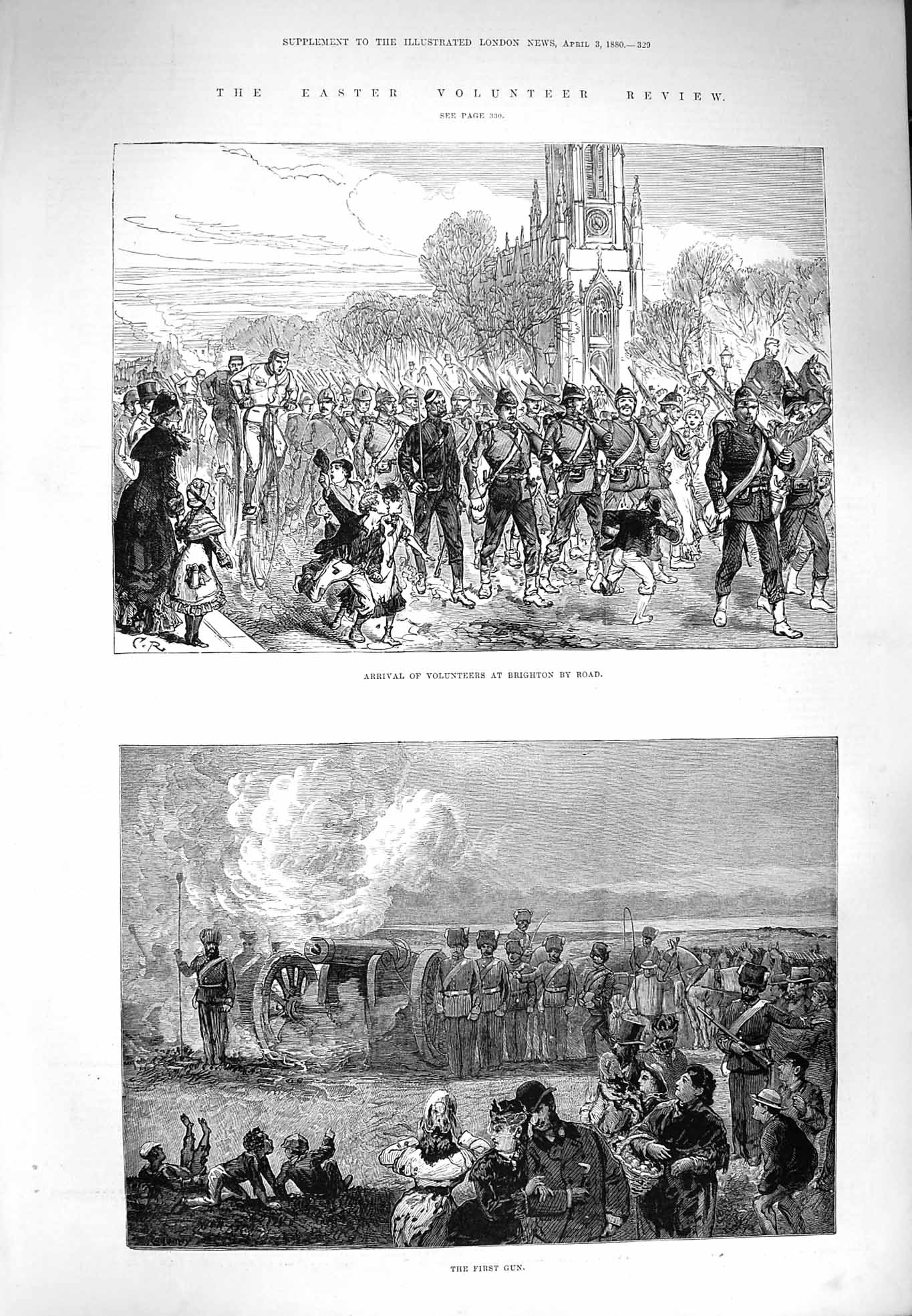 Original Old Antique Print 1880 Easter Volunteer Review Brighton Siers 19th