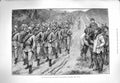 Original Old Antique Print 1880 Brighton Review War Siers Corps Marching 19th