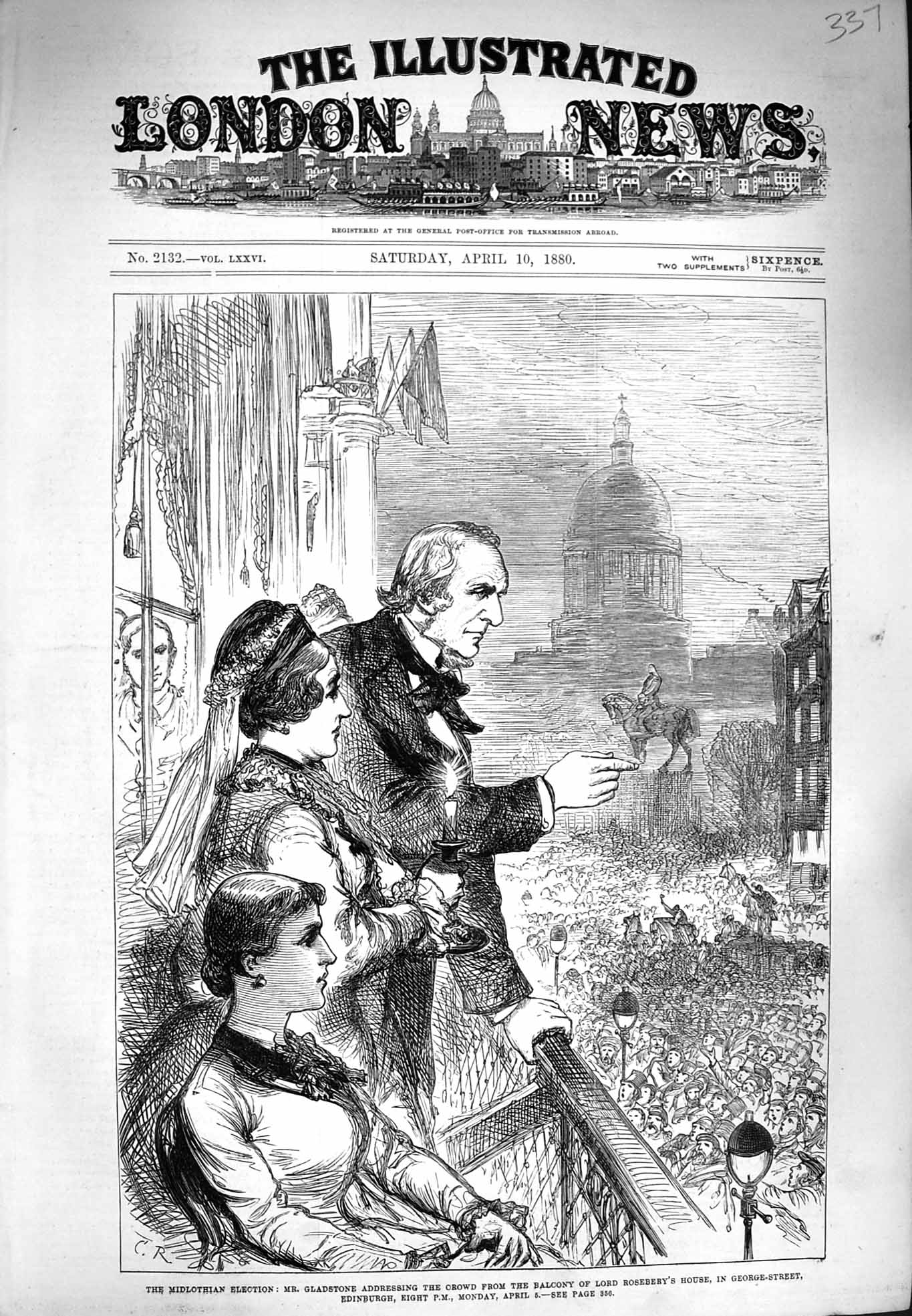 Old Antique Print 1880 Midlothian Election Gladstone Lord Roseberry House 19th