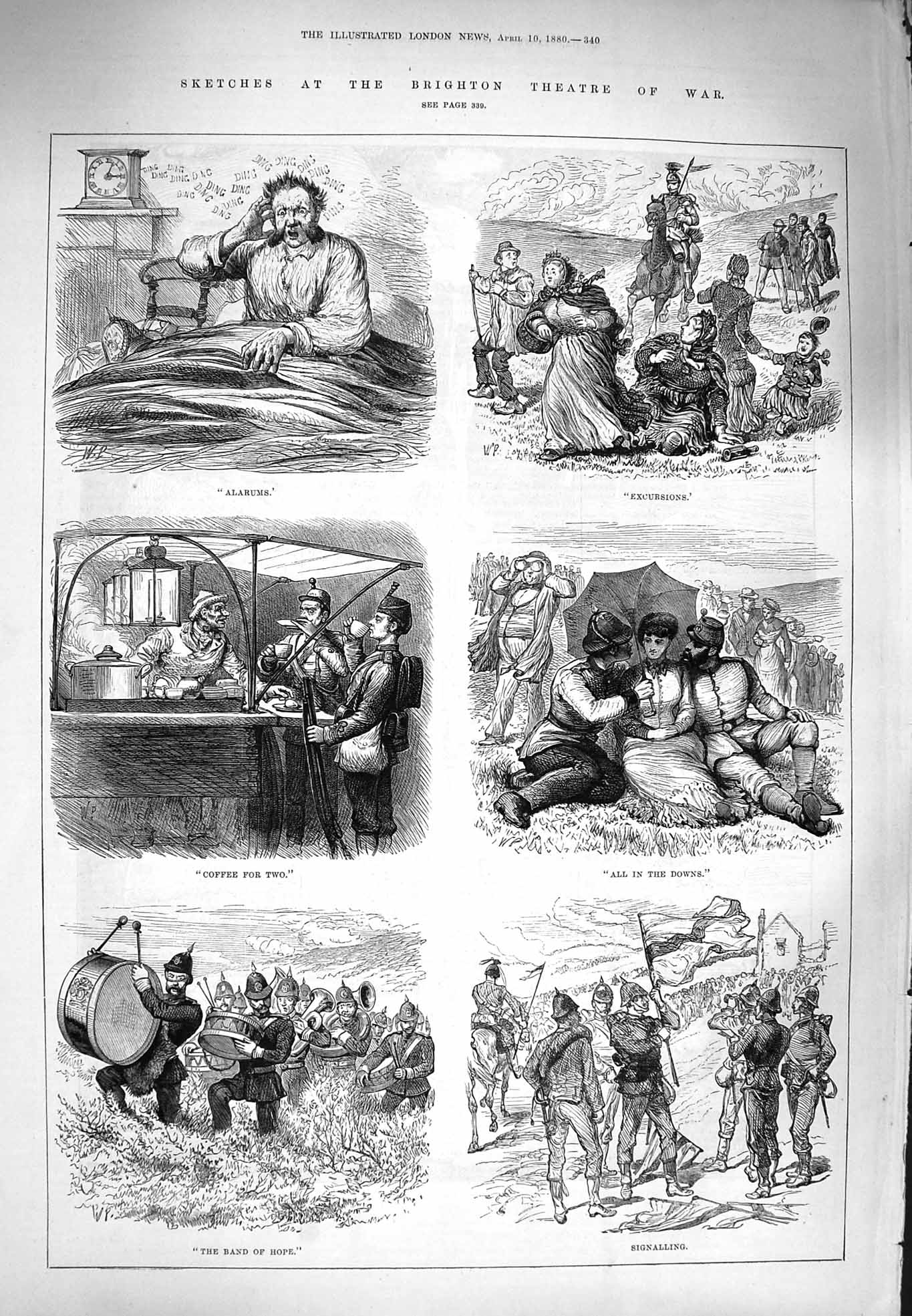 Original Old Antique Print 1880 Brighton Theatre War Music Band Siers Romance