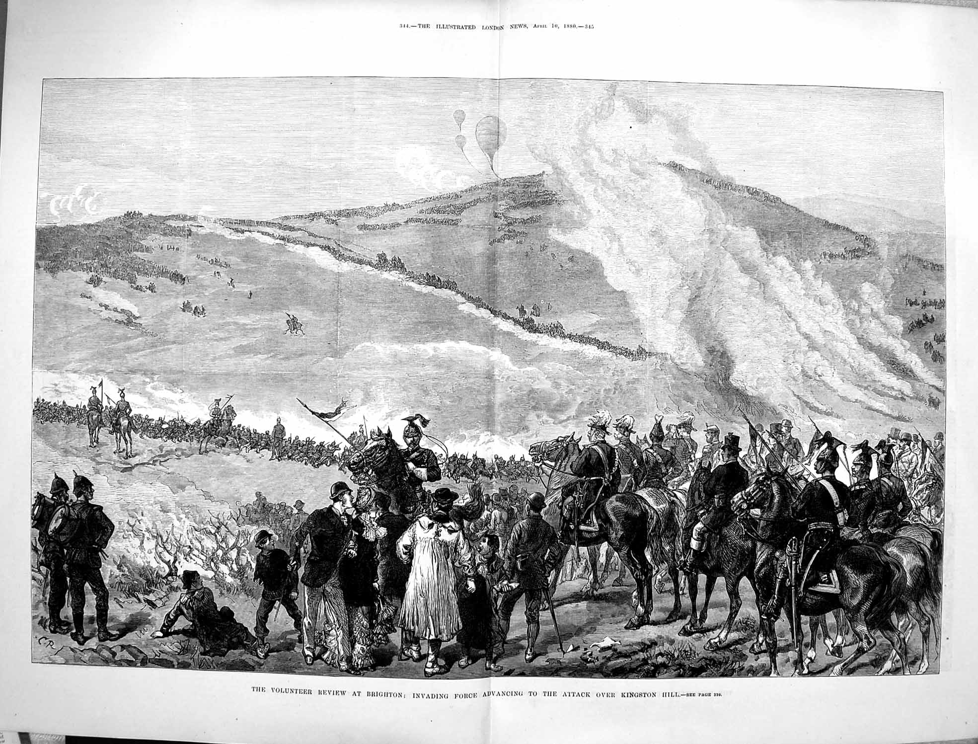 Antique Old Print 1880 Volunteer Review Brighton Attack Kingston Hill War 19th