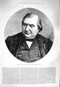 Original Old Antique Print 1880 Portrait Ernest Renan French Institute Hibbert