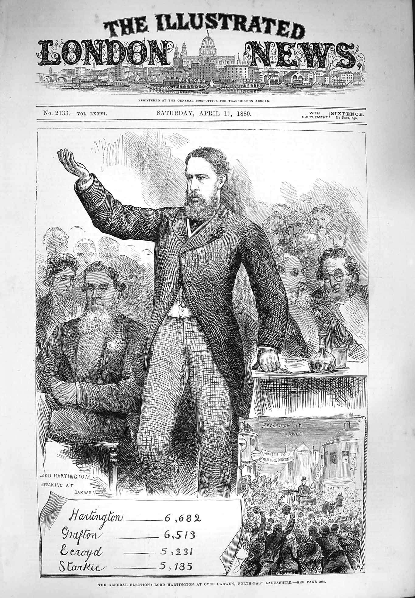 Old Antique Print 1880 General Election Lord Hartington Darwen Lancashire 19th