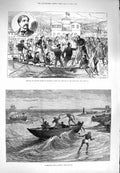 Original Old Antique Print 1880 Colonel Synge Salonica Massoolah Boats Madras