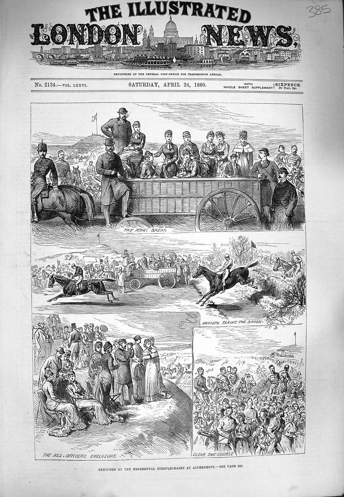 Old Antique Print 1880 Regimental Steeplechases Aldershott Horses Sport 19th