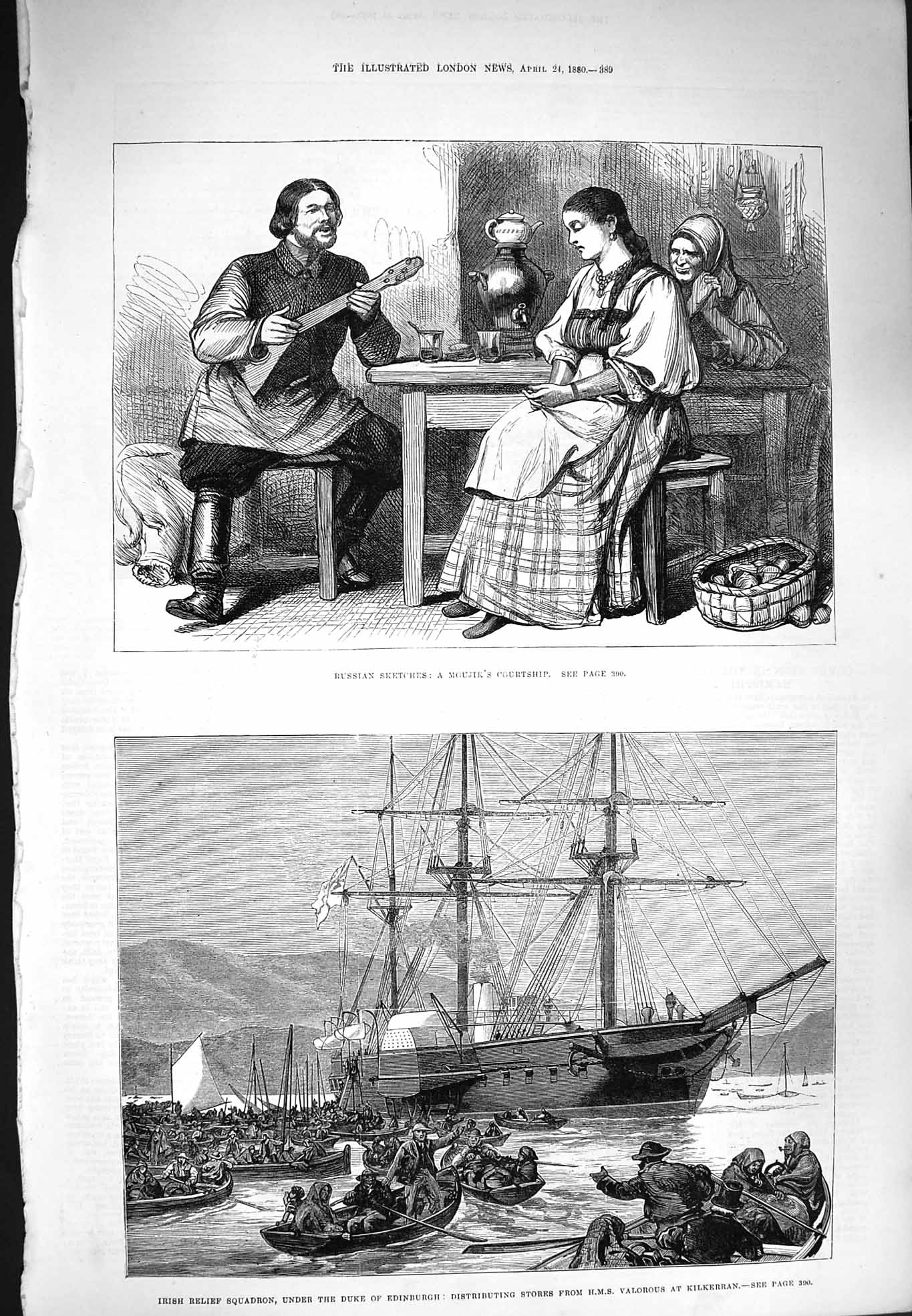 Old Antique Print 1880 Russia Moujik Man Ireland Ship Valorous Kilkerran 19th