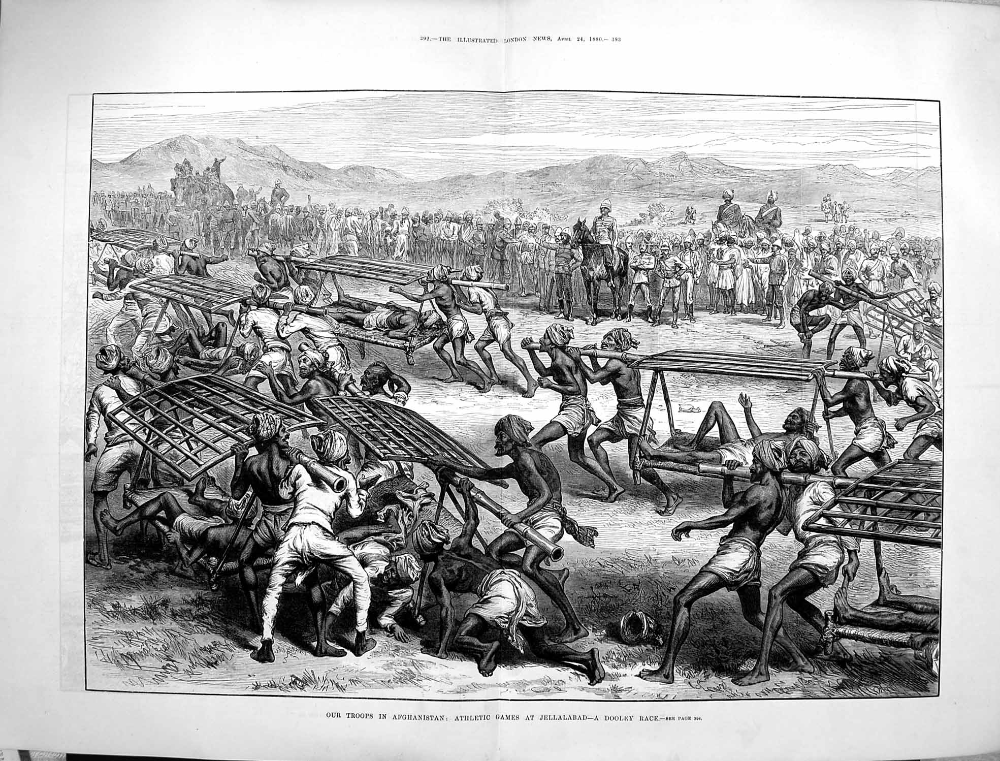 Old Antique Print 1880 Afghanistan War Athletic Games Jellalabad Dooley 19th