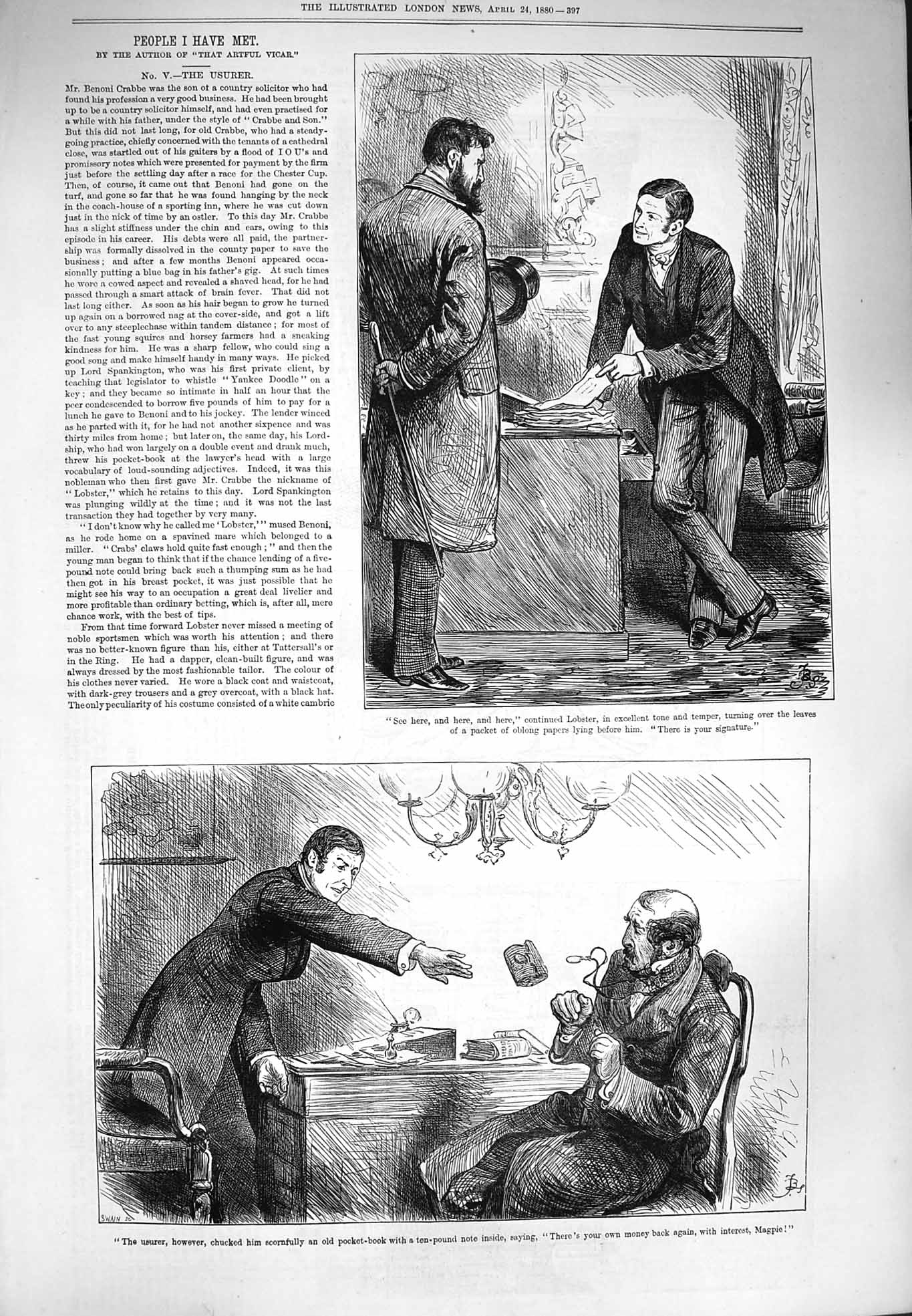 Original Old Antique Print 1880 Men Pocket Book Table Chair People I Have Met