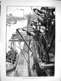 Original Old Antique Print 1880 Life-Boat Cadets Thames College Ship Worcester