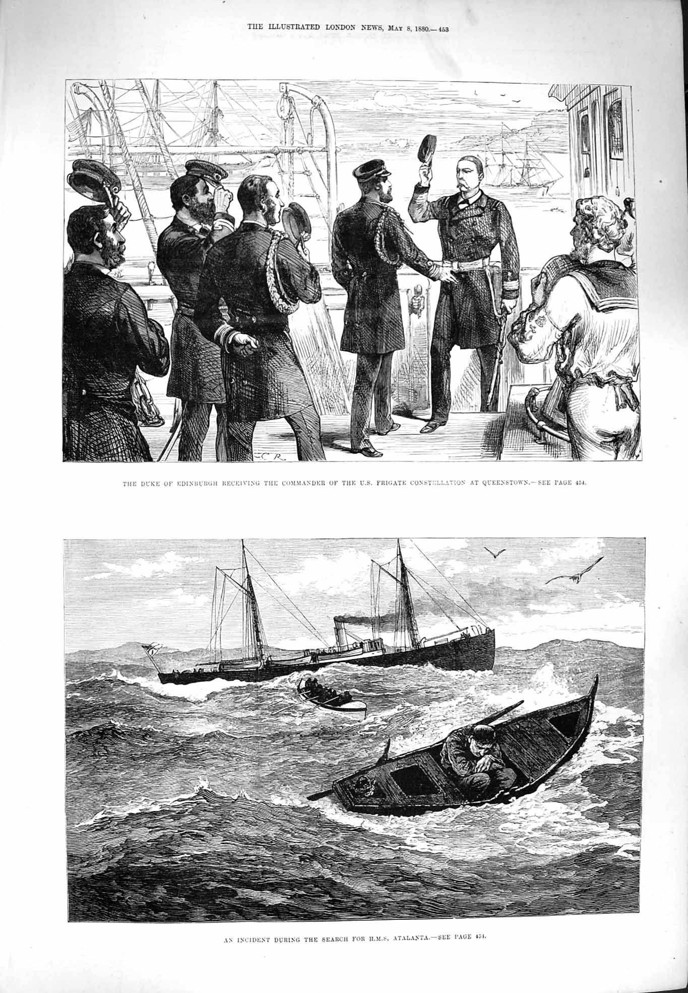 Original Old Antique Print 1880 Edinburgh Commander Ship Constellation Atalanta