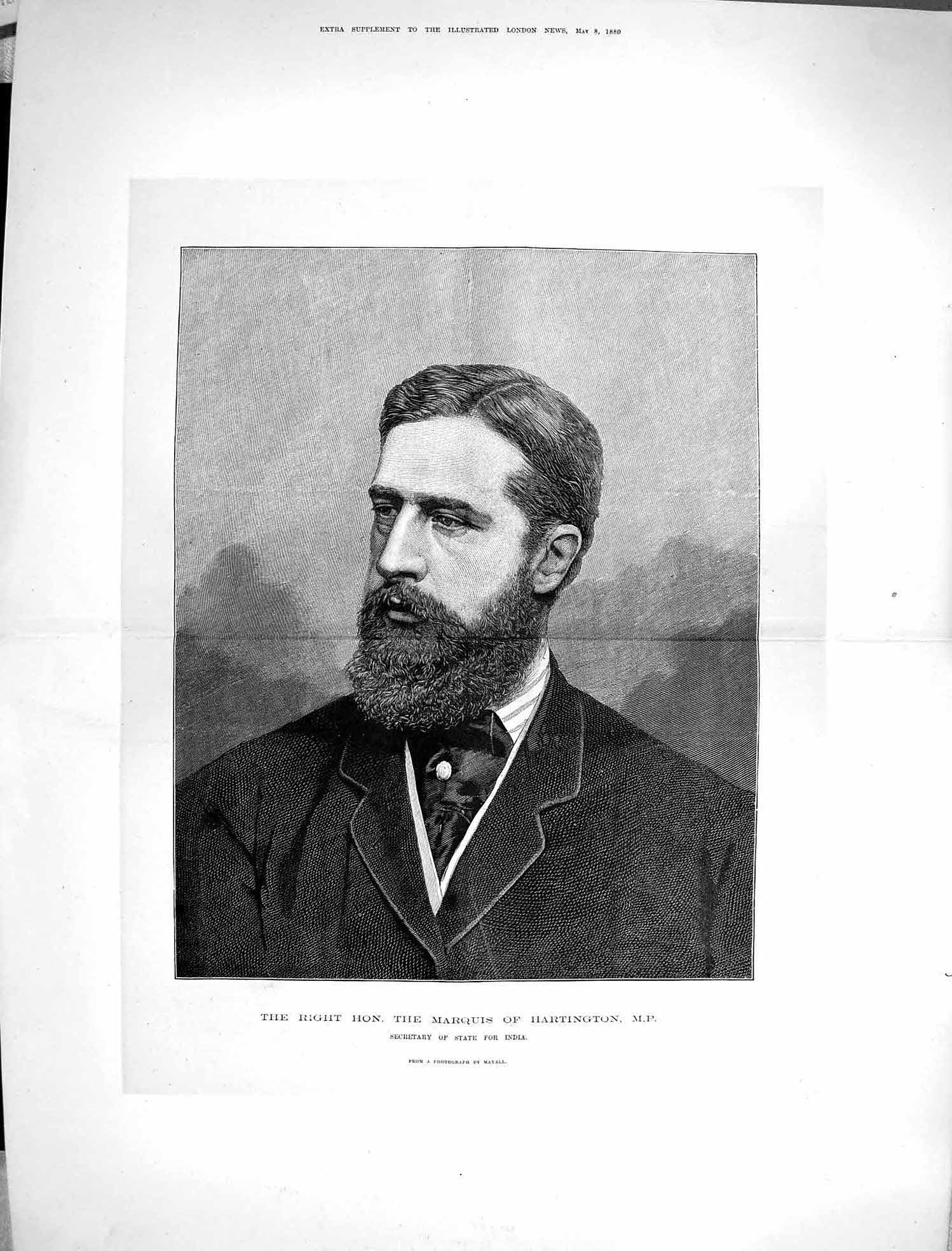 Original Old Antique Print 1880 Marquis Hartington M.P. Secretary State India