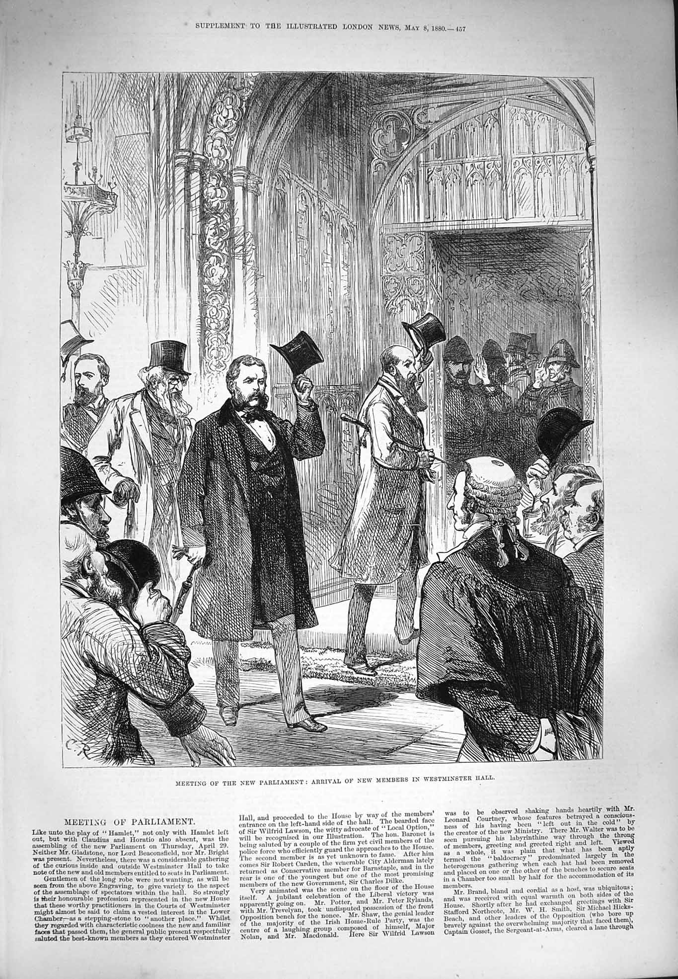 Old Antique Print 1880 Meeting Parliament Members Westminster Hall London 19th