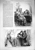 Original Old Antique Print 1880 Governess Children Man Lady Romance Peopl 19th