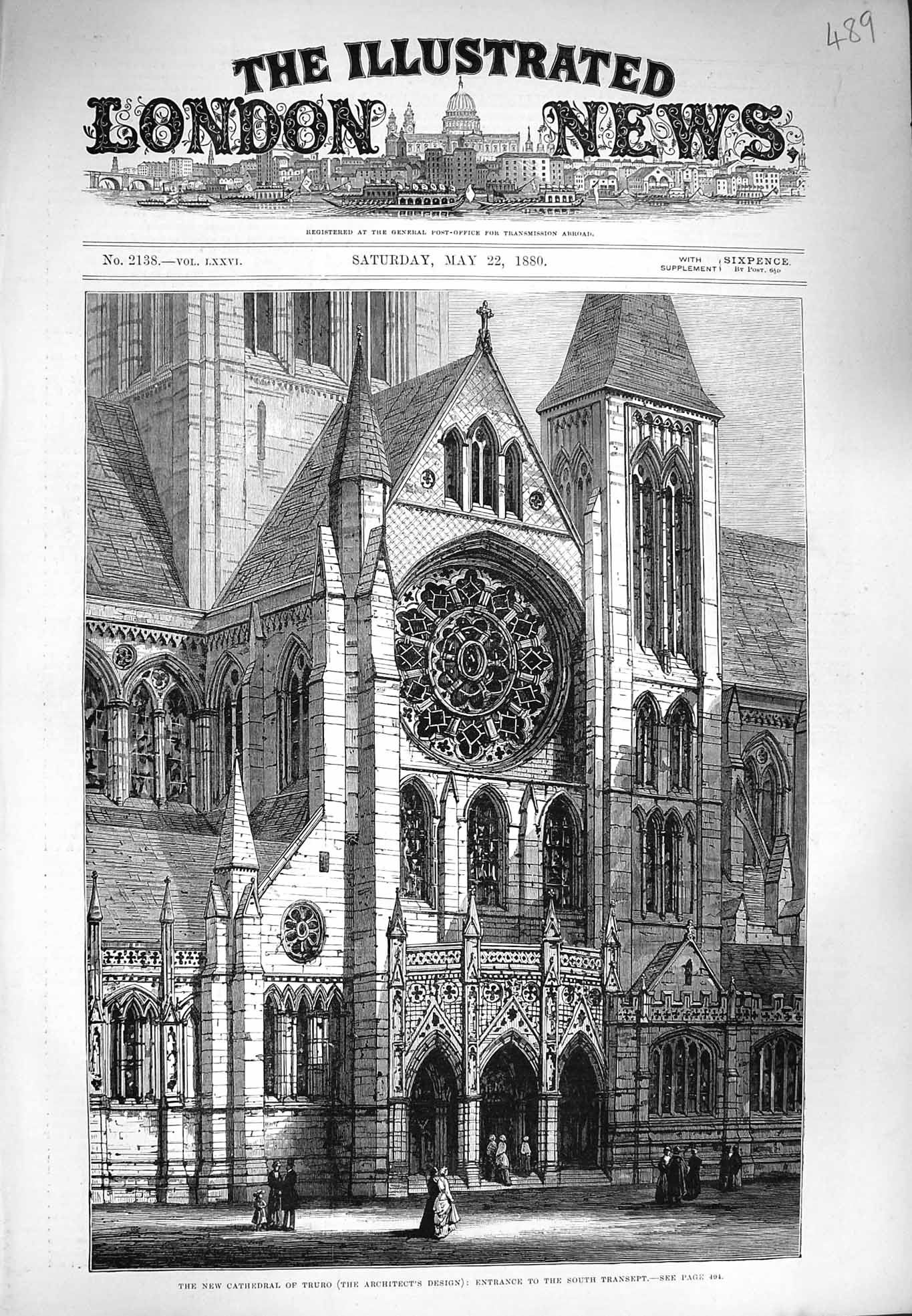 Original Old Antique Print 1880 Cathedral Truro Tregothnan Castle Fal C 19th