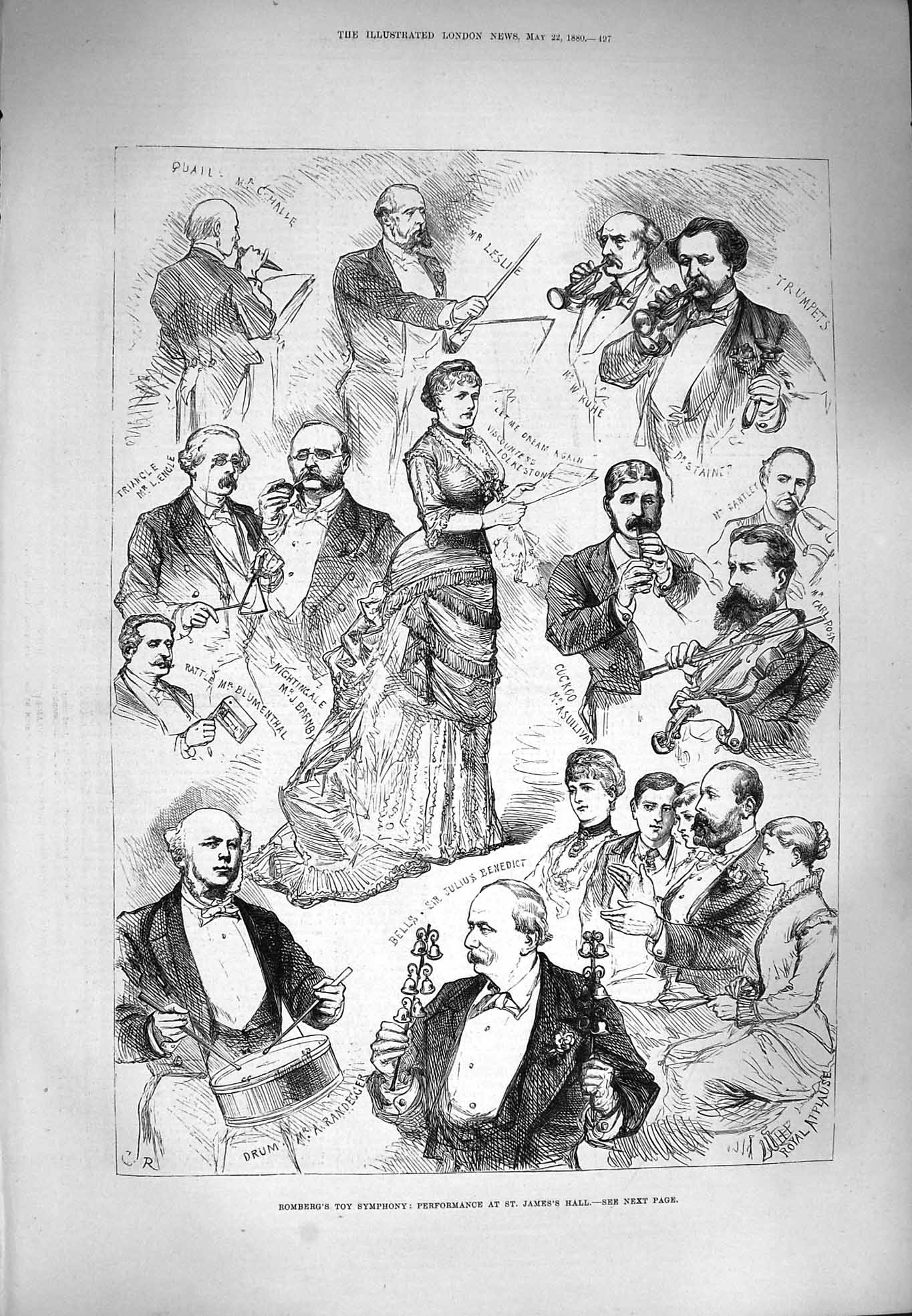 Original Old Antique Print 1880 Romberg Toy Symphony St. James'S Hall Randegger