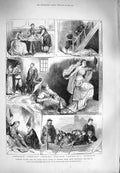 Old Antique Print 1880 Tableaux Vivants Walter Scott Cromwell Kensington 19th