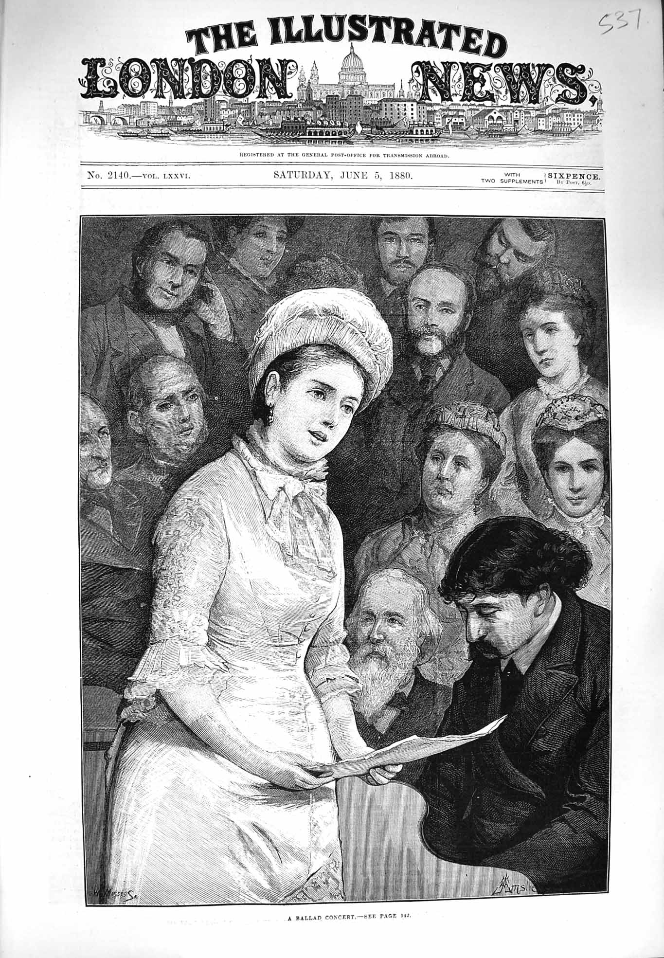 Original Old Antique Print 1880 Fine Art Ballad Concert Music Singing Lady 19th
