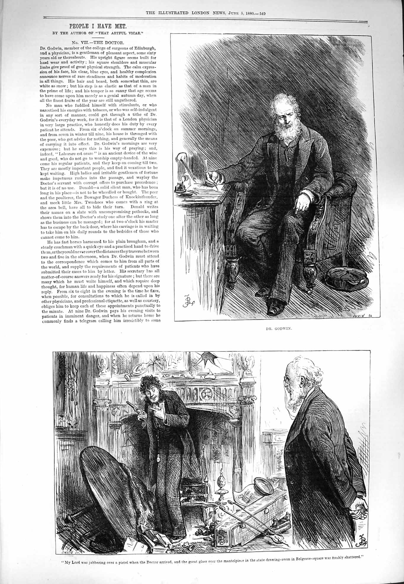Old Antique Print 1880 Dr. Godwin Portrait Belgrave Square People I Met 19th