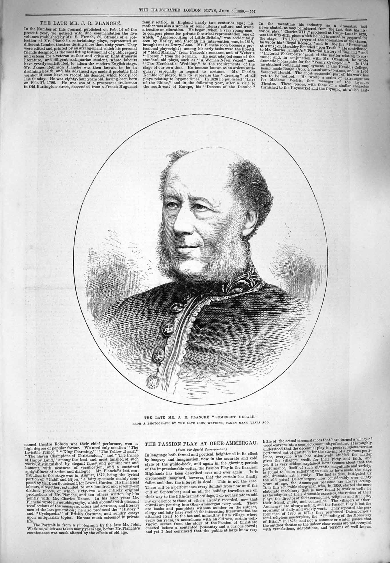 Original Old Antique Print 1880 Portrait Planche Somerset Herald 19th
