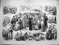 Old Antique Print 1880 Ascot Horse Racing Spectators Picnic Hawk Pigeon 19th