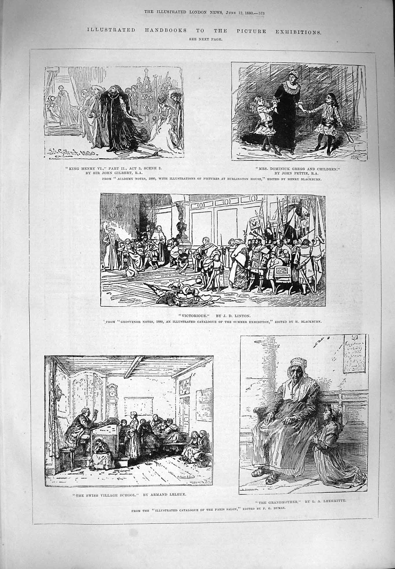 Original Old Antique Print 1880 Illustrated Handbooks Picture Exhibition School