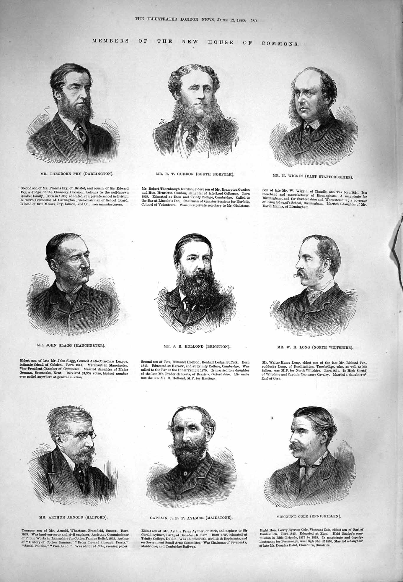 Old Antique Print 1880 House Commons Hollond Aylmer Bryce Tyler Lyons Men 19th