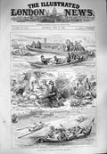 Original Old Antique Print 1880 Henley Regatta River Boat 19th Century