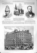 Original Old Antique Print 1880 Hotel Charing-Cross Swymbridge Church Bock 19th
