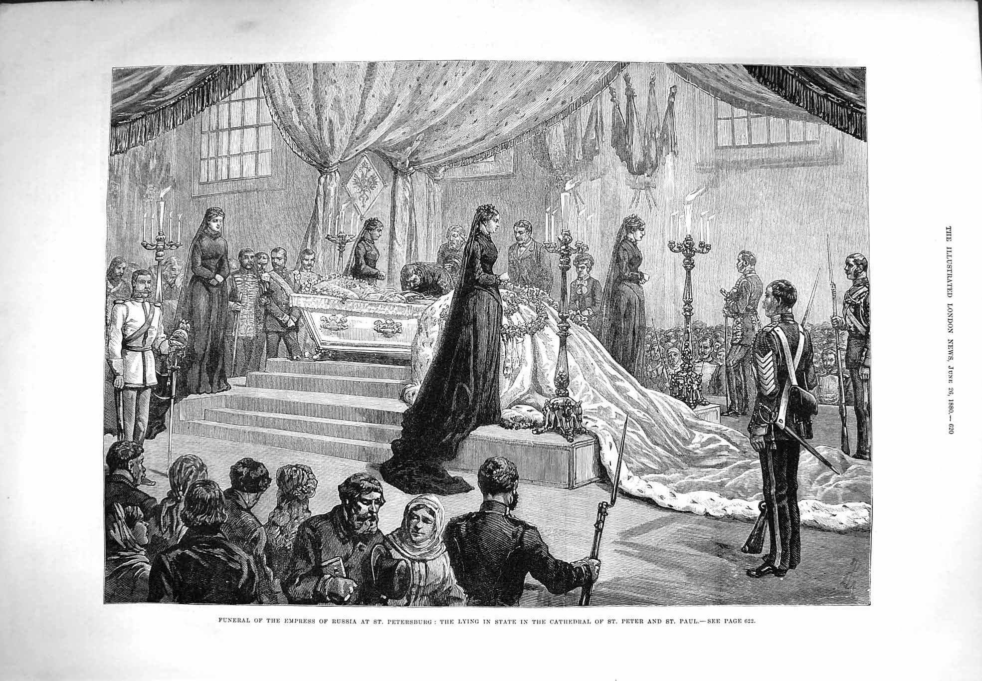Old Antique Print 1880 Funeral Empress Austria Petersburg Cathedral Paul 19th