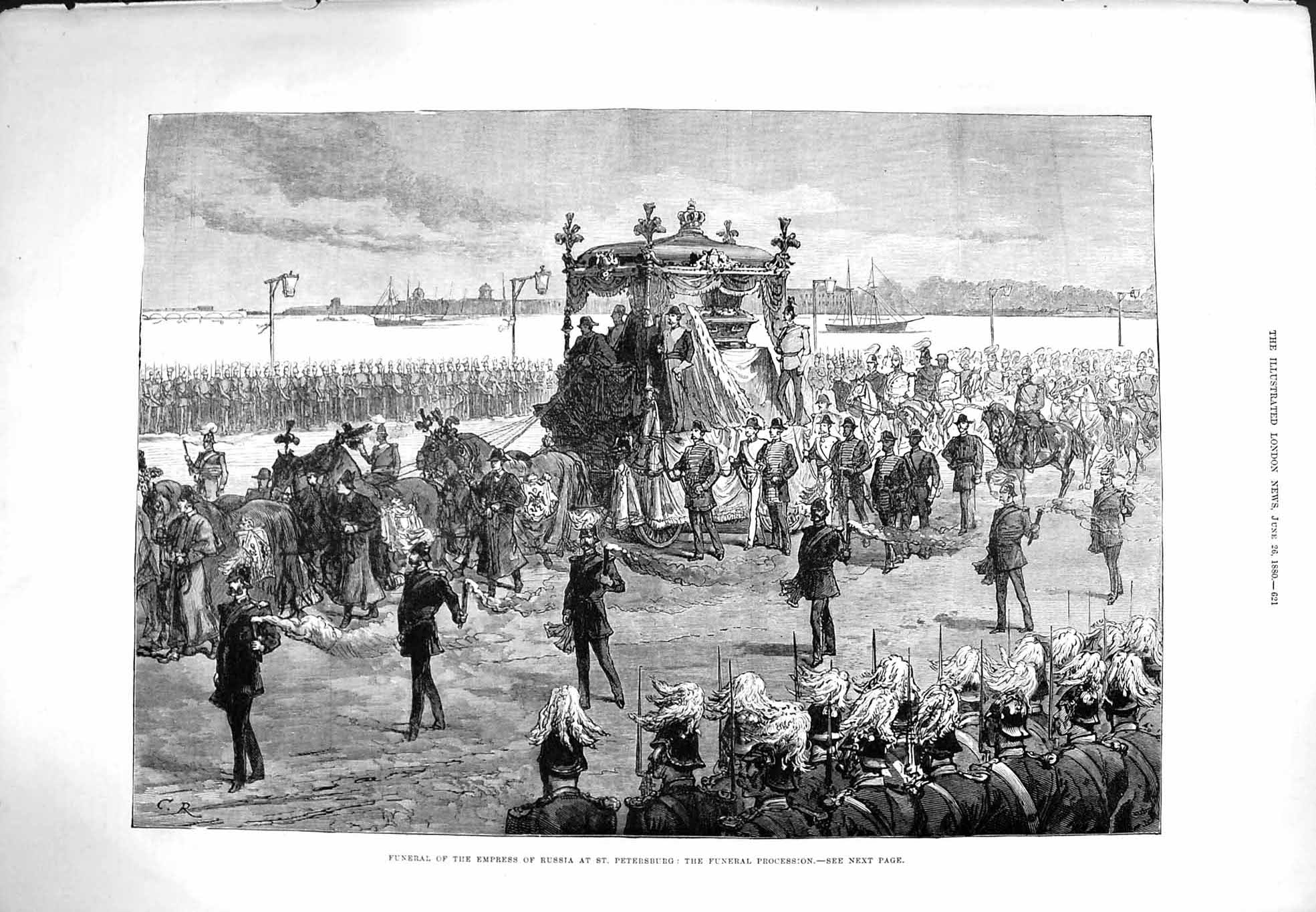 Old Antique Print 1880 Funeral Procession Empress Russia St. Petersburg 19th