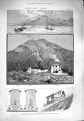 Original Old Antique Print 1880 Railway Mount Vesuvius Observatory Caste 19th