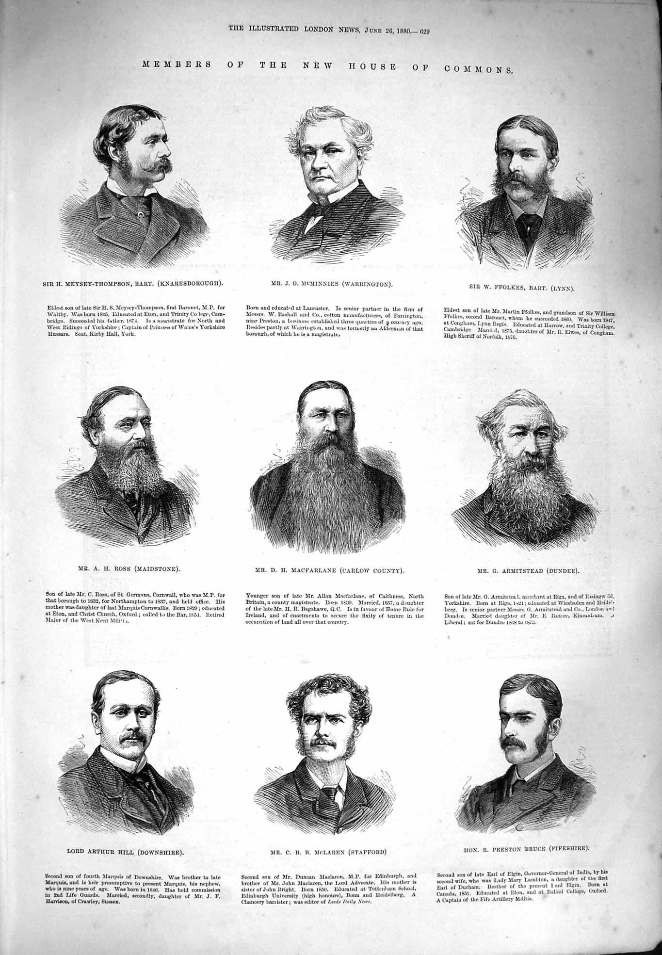 Original Old Antique Print 1880 House Commons Ross Macfarlane Armitstead Bruce