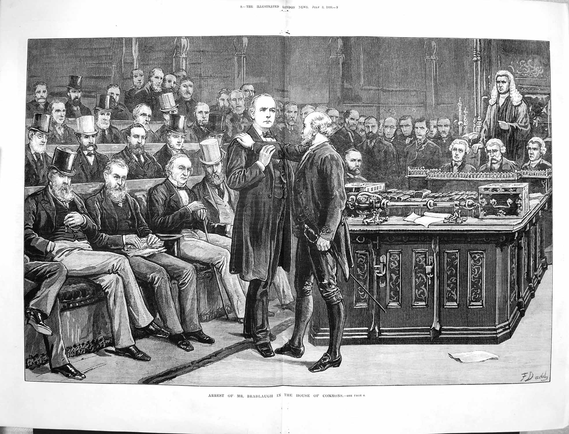Original Old Antique Print 1880 Arrest Bradlaugh House Commons Westminster 0